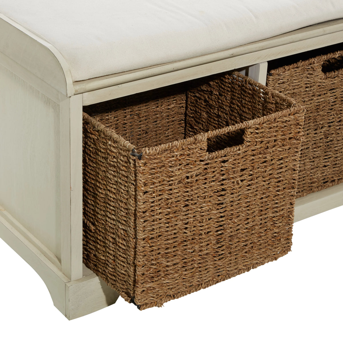 White Wood Storage Bench with Cushion Seat V9037
