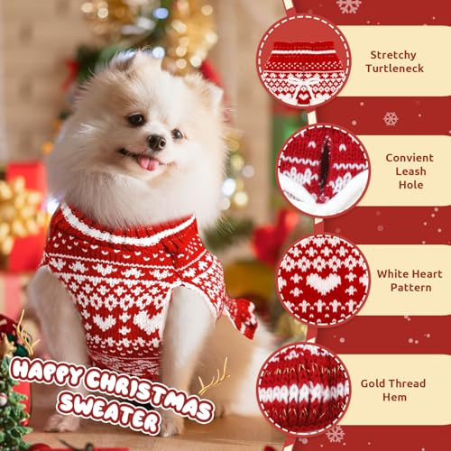 Dog Christmas Sweater Dress with Leash Hole Turtleneck Knitted Pullover E96430