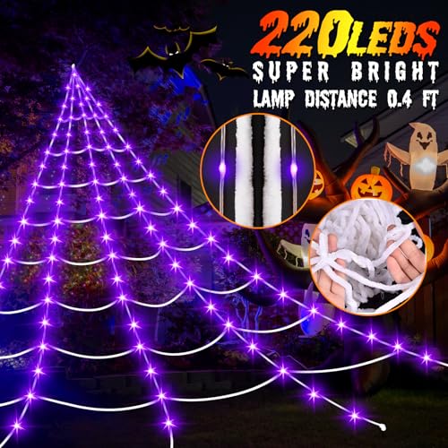 16.4Ft 220 LED Lighted Spider Web Lights with 8 Modes Waterproof Timer B611340