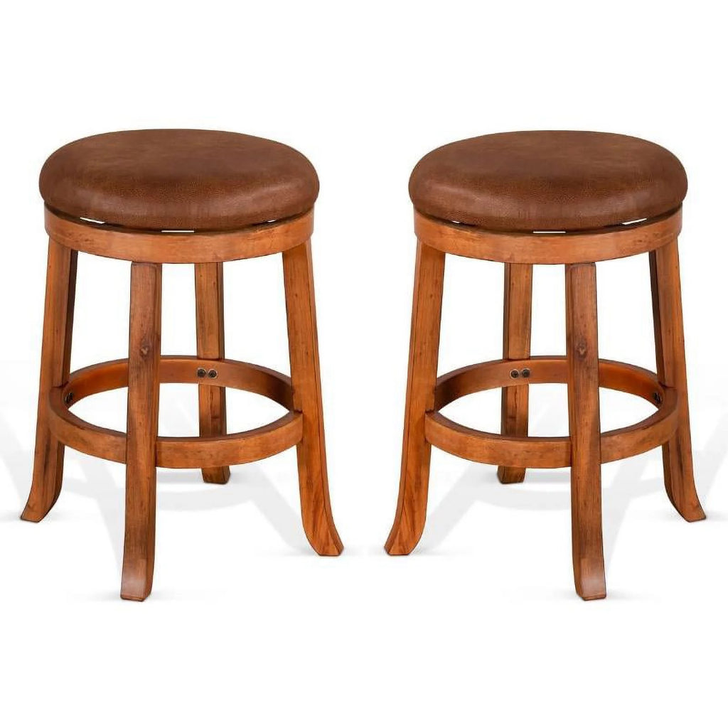 24" Mahogany Wood Backless Swivel Stool Set of 2 G35234