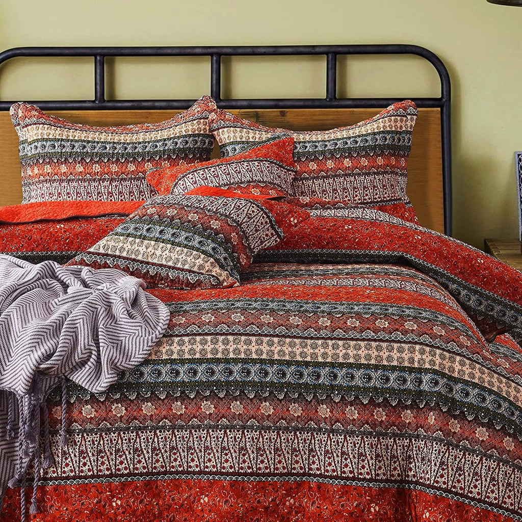 Striped Cotton 3-Piece Patchwork Bedspread Quilt Set Queen G614