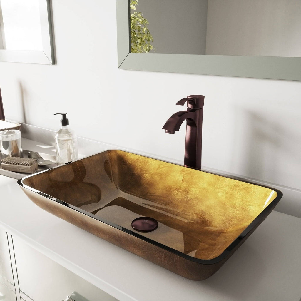 Bronze Rectangular Vessel Bathroom Sink with Faucet I5395