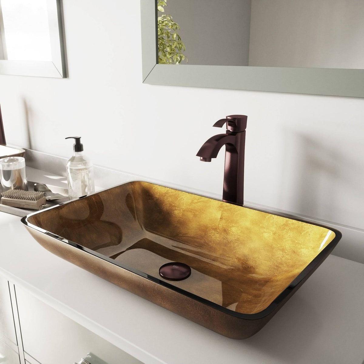 Bronze Rectangular Vessel Bathroom Sink with Faucet I5395