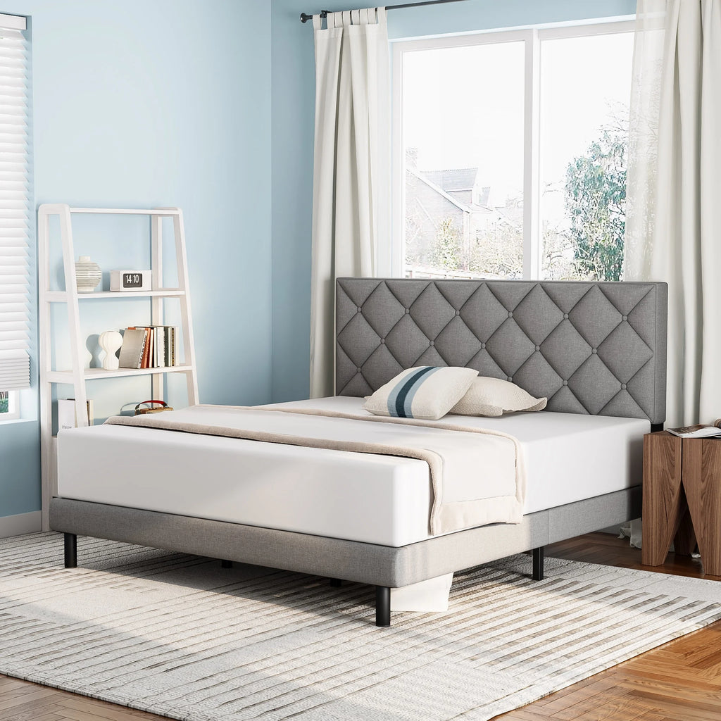 Queen Size Platform Bed with Wingback Headboard S711