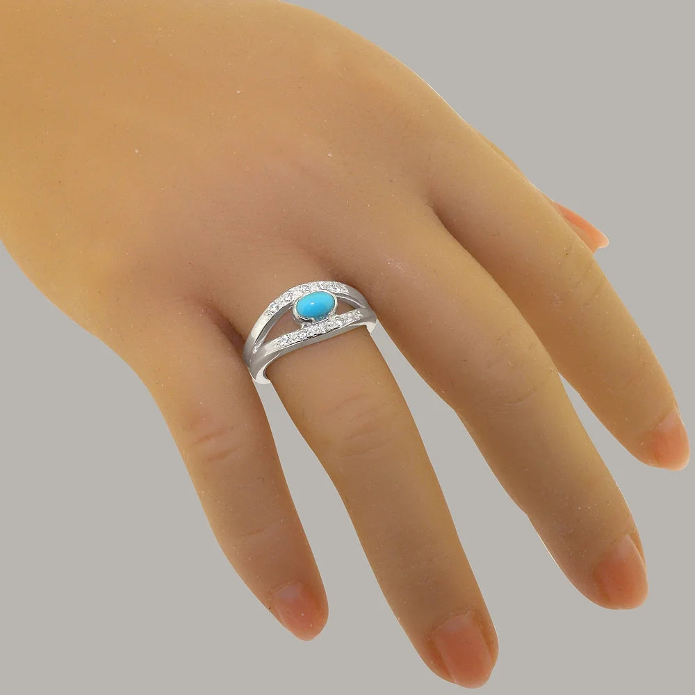 14k White Gold Turquoise Cubic Zirconia Womens Engagement Ring H281206