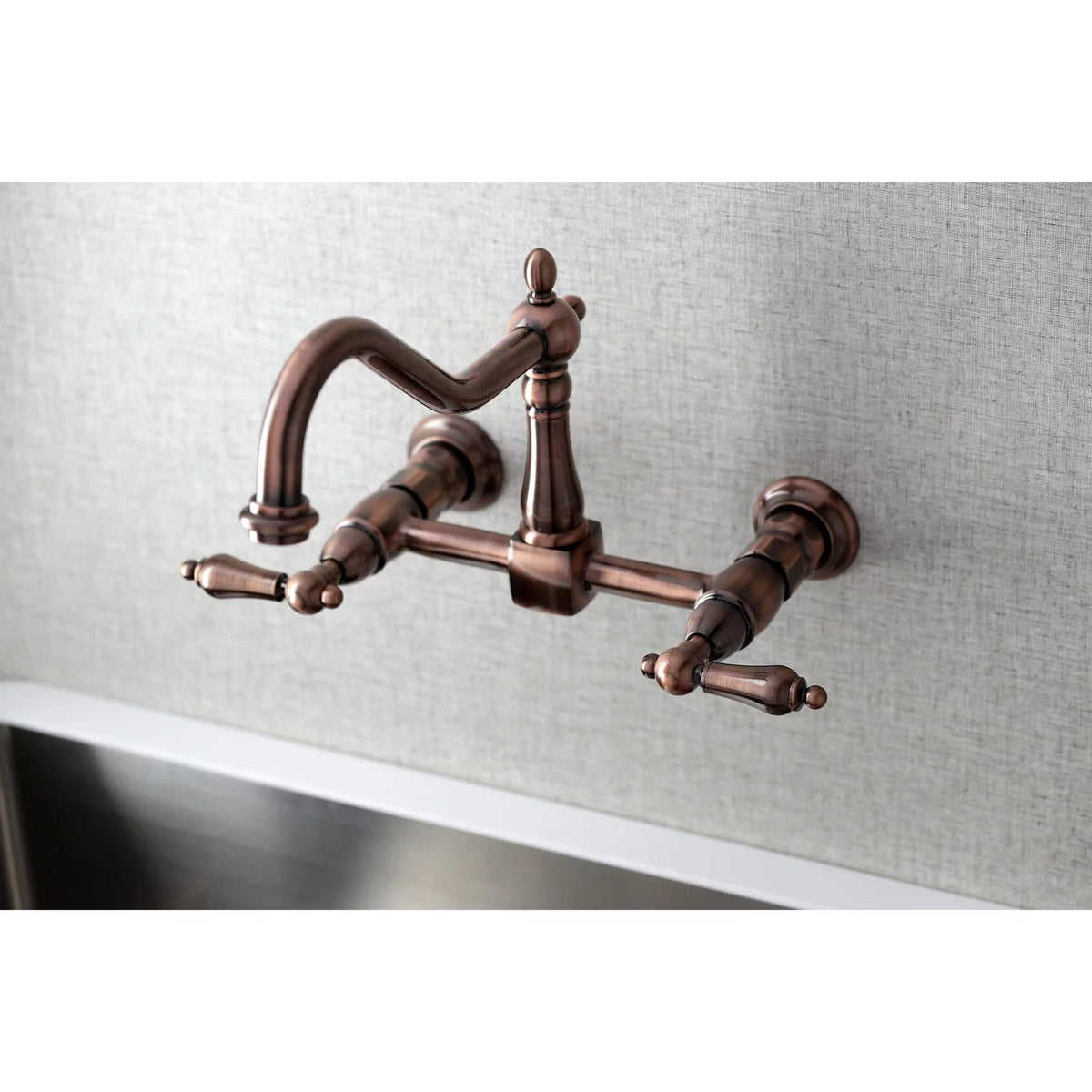 Antique Copper Wall Mount Bridge Kitchen Faucet Y415452