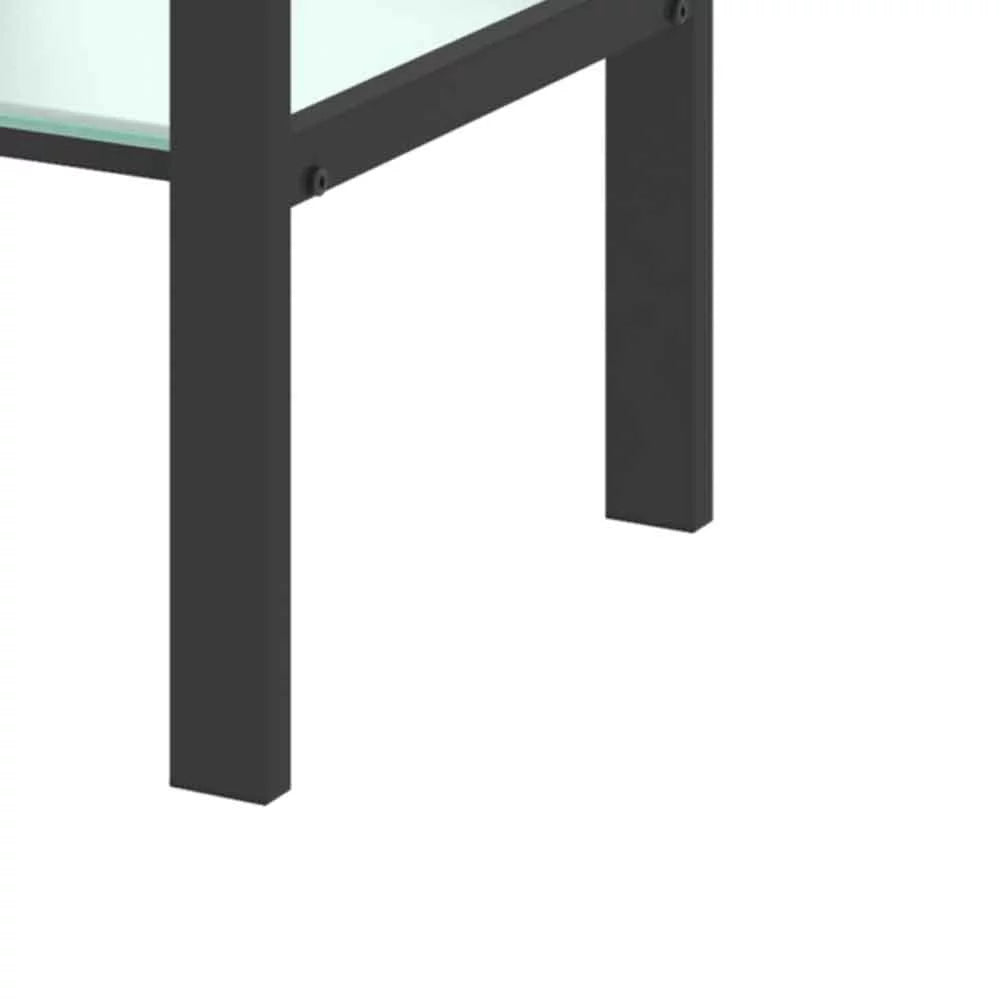 Tempered Glass Top Tea Table with Iron Tube Legs and Shelf O505032