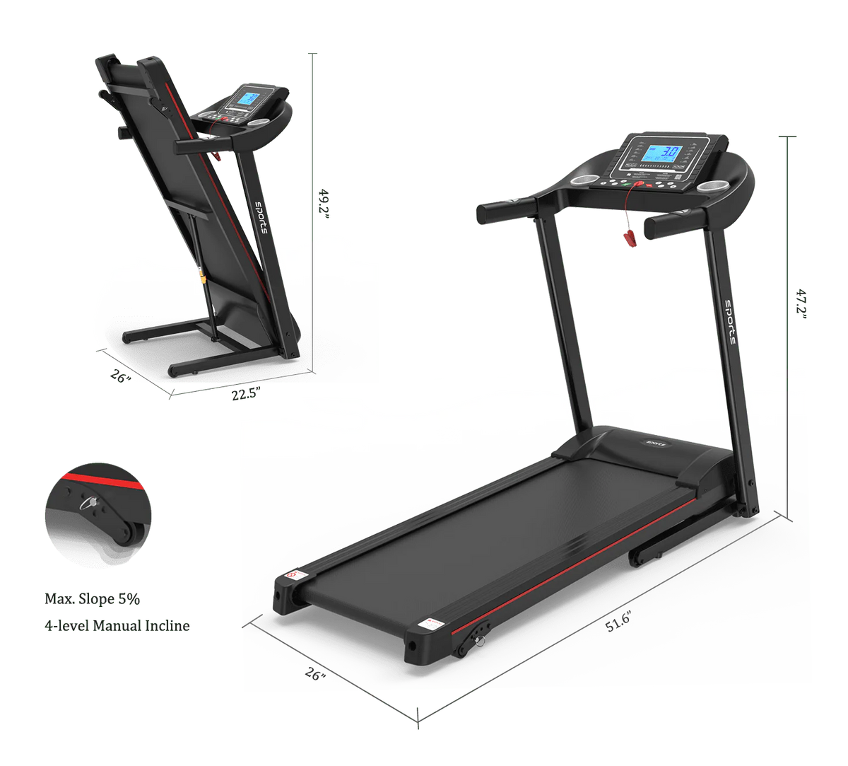 Foldable Treadmill 5 LCD Screen 250 lb Capacity with Bluetooth Z104854