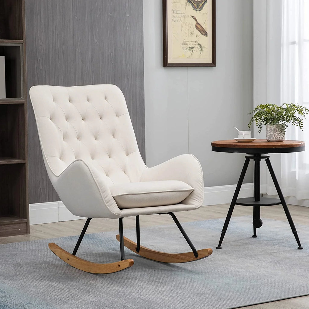 Cream White Fabric Rocking Chair A488712