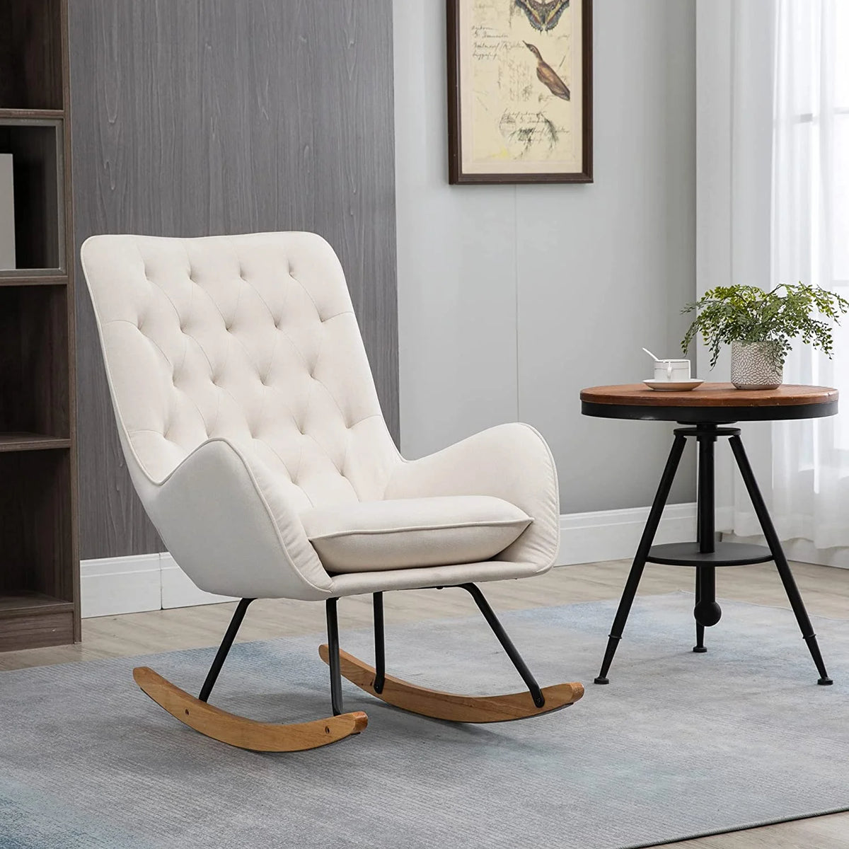 Cream White Fabric Rocking Chair A488712