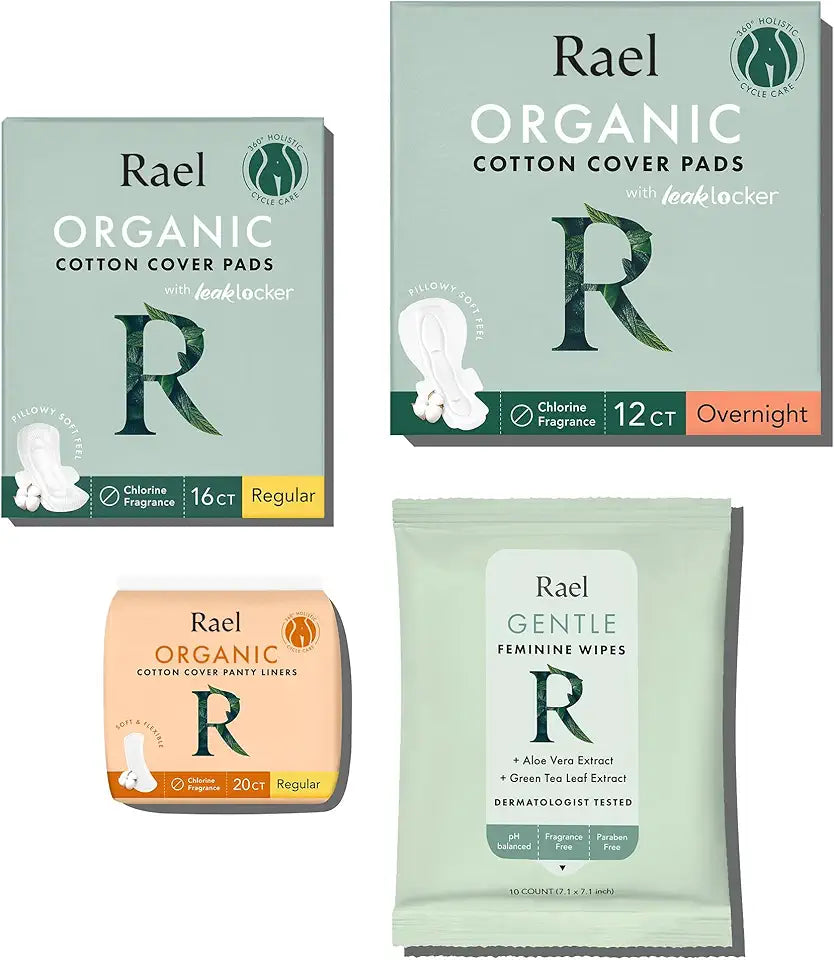 Organic Cotton Regular & Overnight Pads, Panty Liners and Feminine Wipes X2914
