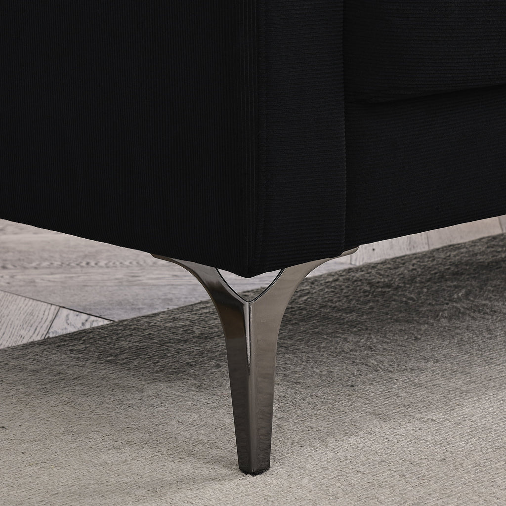 Black Corduroy 3-Seater Sofa with Square Arms V21897