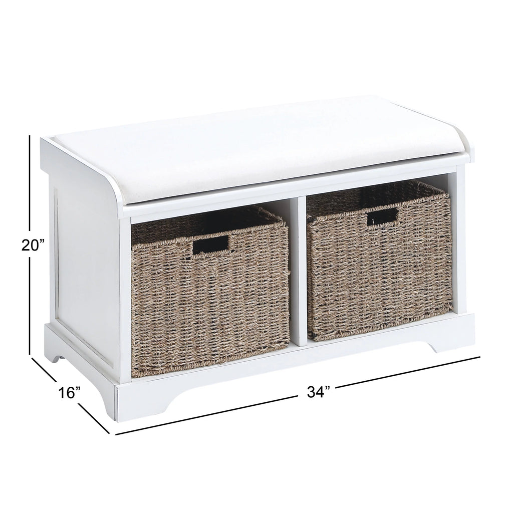 White Wood Storage Bench with Cushion Seat V9037