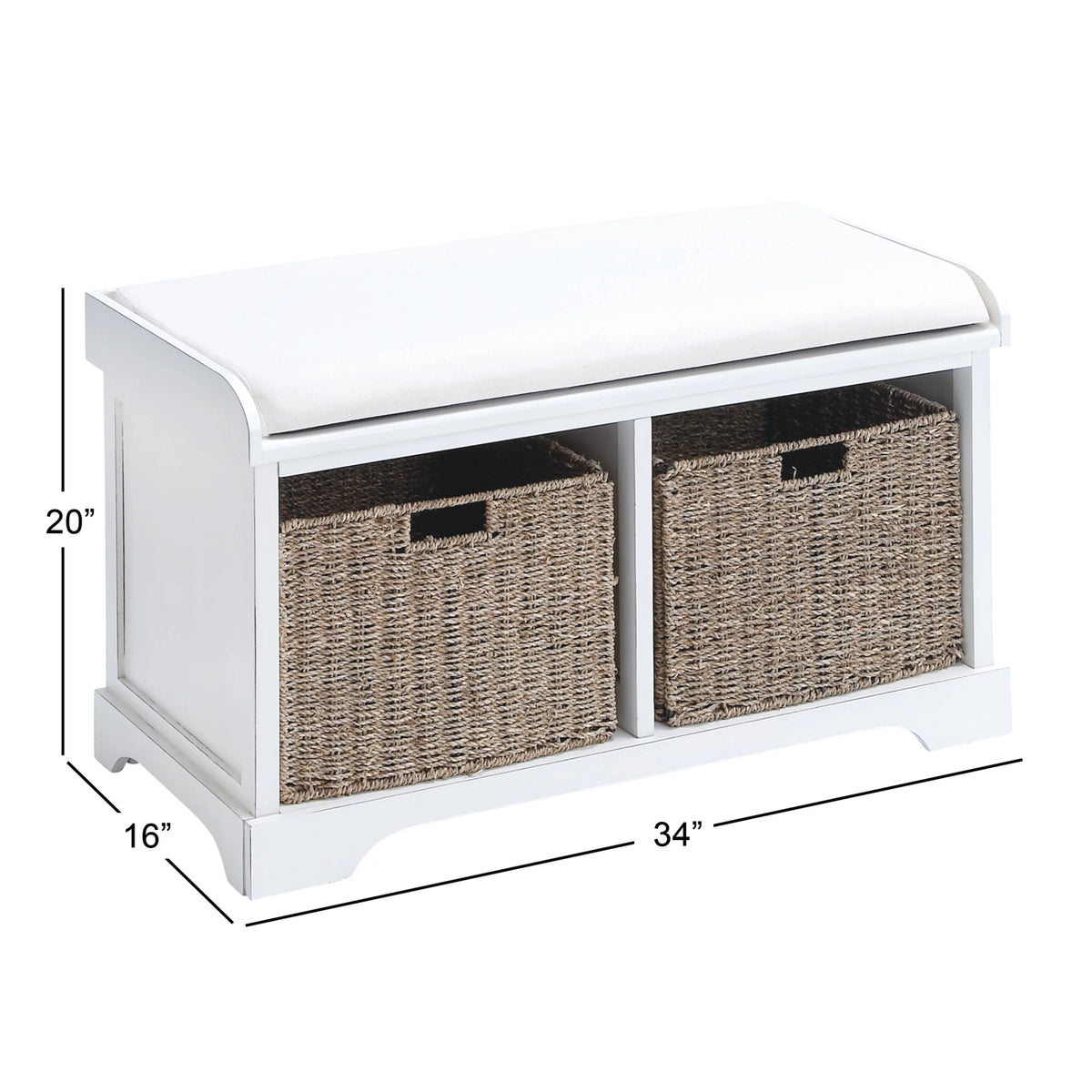 White Wood Storage Bench with Cushion Seat V9037