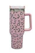 Light Pink Leopard Print 40 oz. Stainless Steel Tumbler With Handle O649