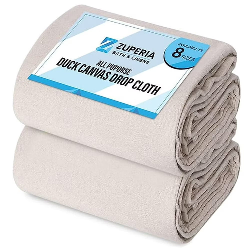 Cotton Canvas Paint Drop Cloth, 4 x 15 feet, Pack of 2, Double Stitched Edges O434