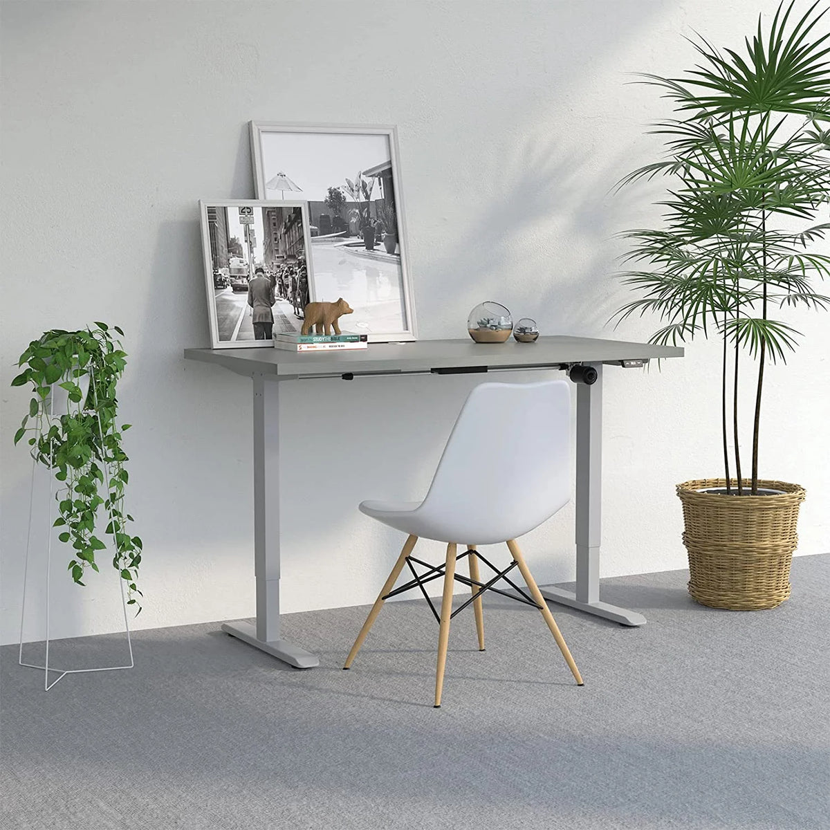 Electric Height Adjustable Desk 48"x24" Brushed Silver Frame Grey Top Y500147