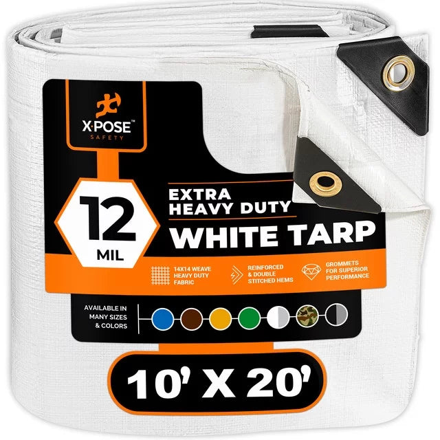 White Heavy Duty 10' x 20' Waterproof 12 Mil Poly Tarp T173244