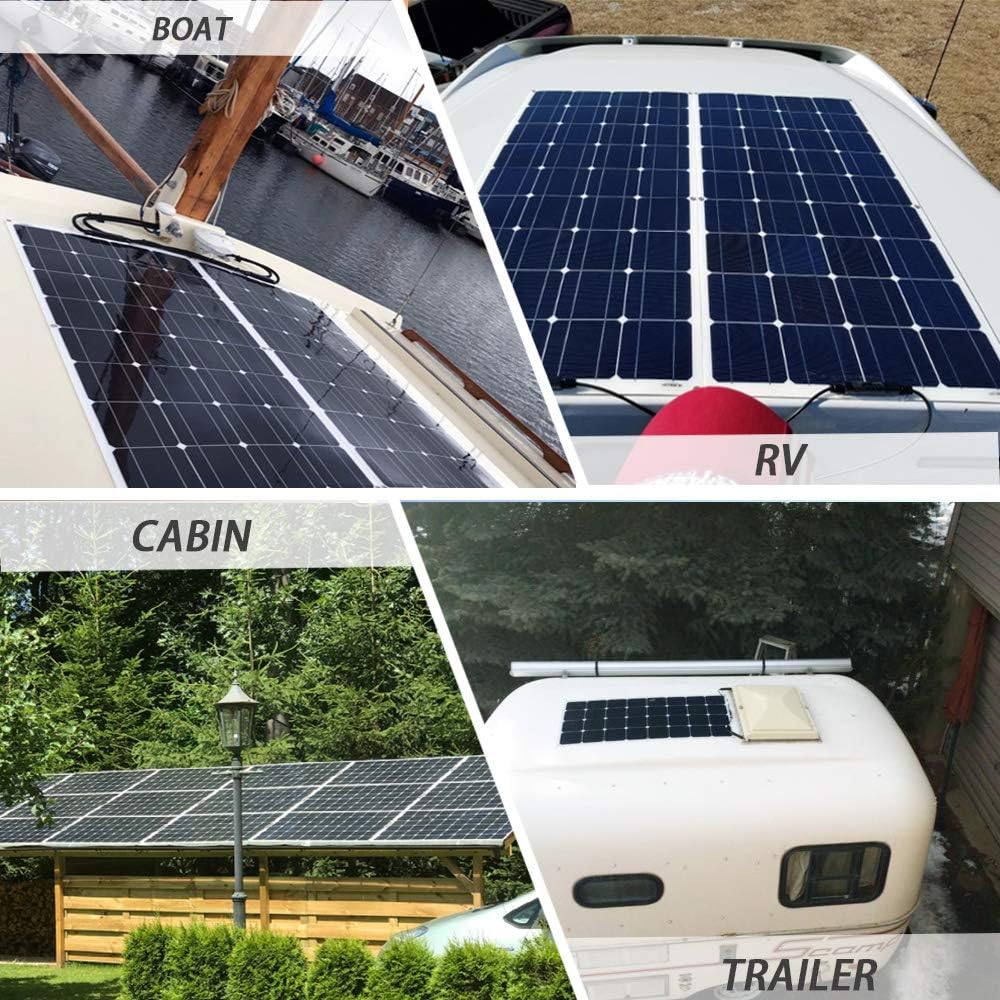 2pcs 100w Monocrystalline Flexible Solar Panel 200W 12V Kit with 20A Controller PV Connector N4024