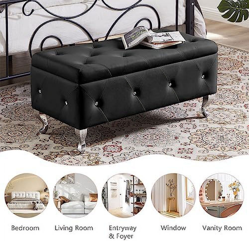 Grey Velvet Ottoman Bench with Metal Legs Q599