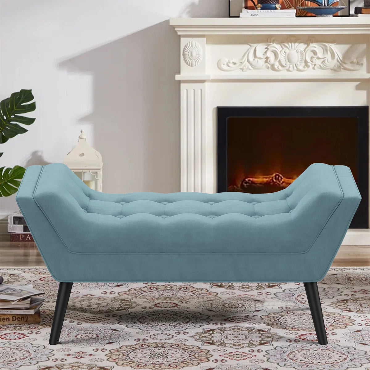Blue Upholstered Tufted Ottoman Bench J7818