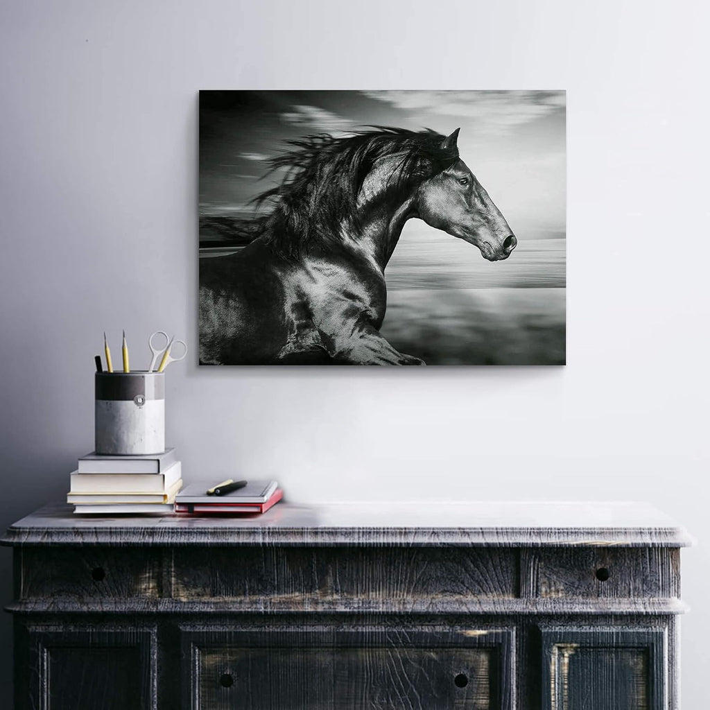 Black Horse Canvas Picture Prints Wild Animal Painting Art Artwork on Canvas K481