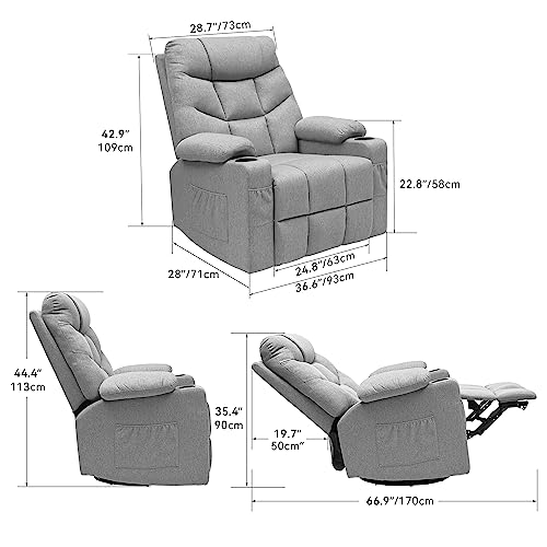 Oversized Swivel Rocker Recliner Chair with Massage & Heat, Gray L7895