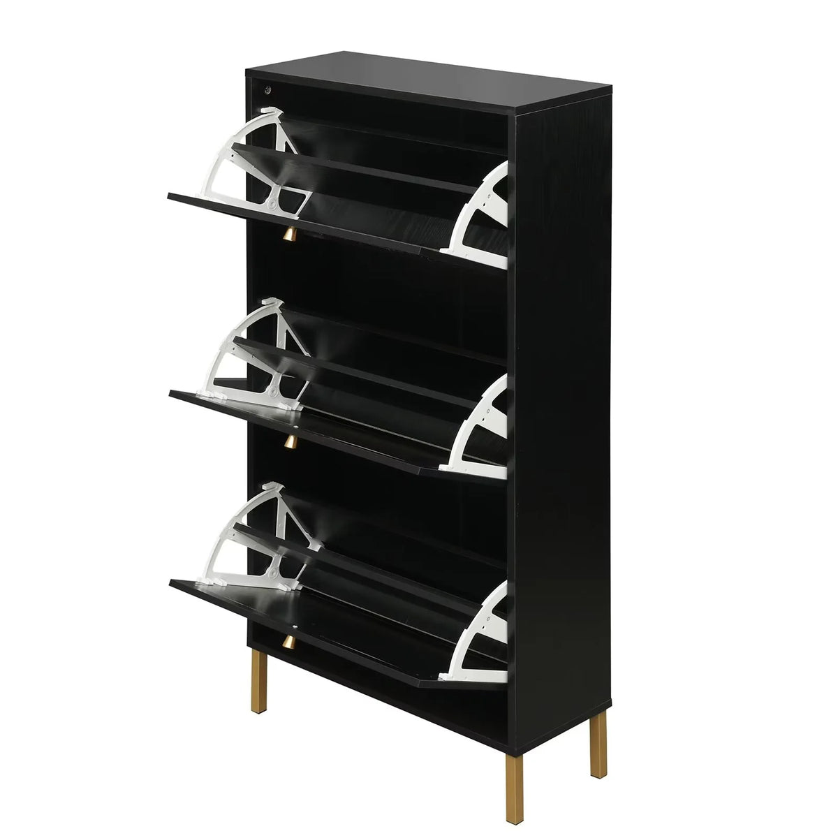 3 Flip Drawer Natural Rattan Shoe Cabinet with Metal Legs V712943