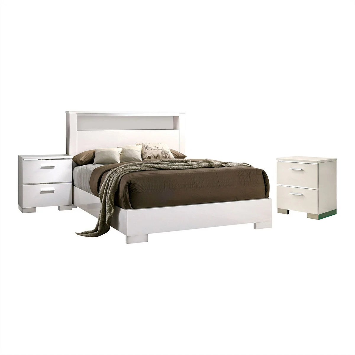 White Wood 3-Piece King Bedroom Set with 2 Nightstands M795931