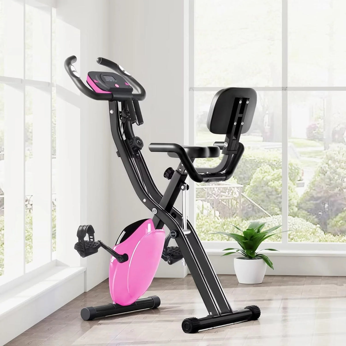Foldable Magnetic Exercise Bike 300 lbs with Backrest R4307