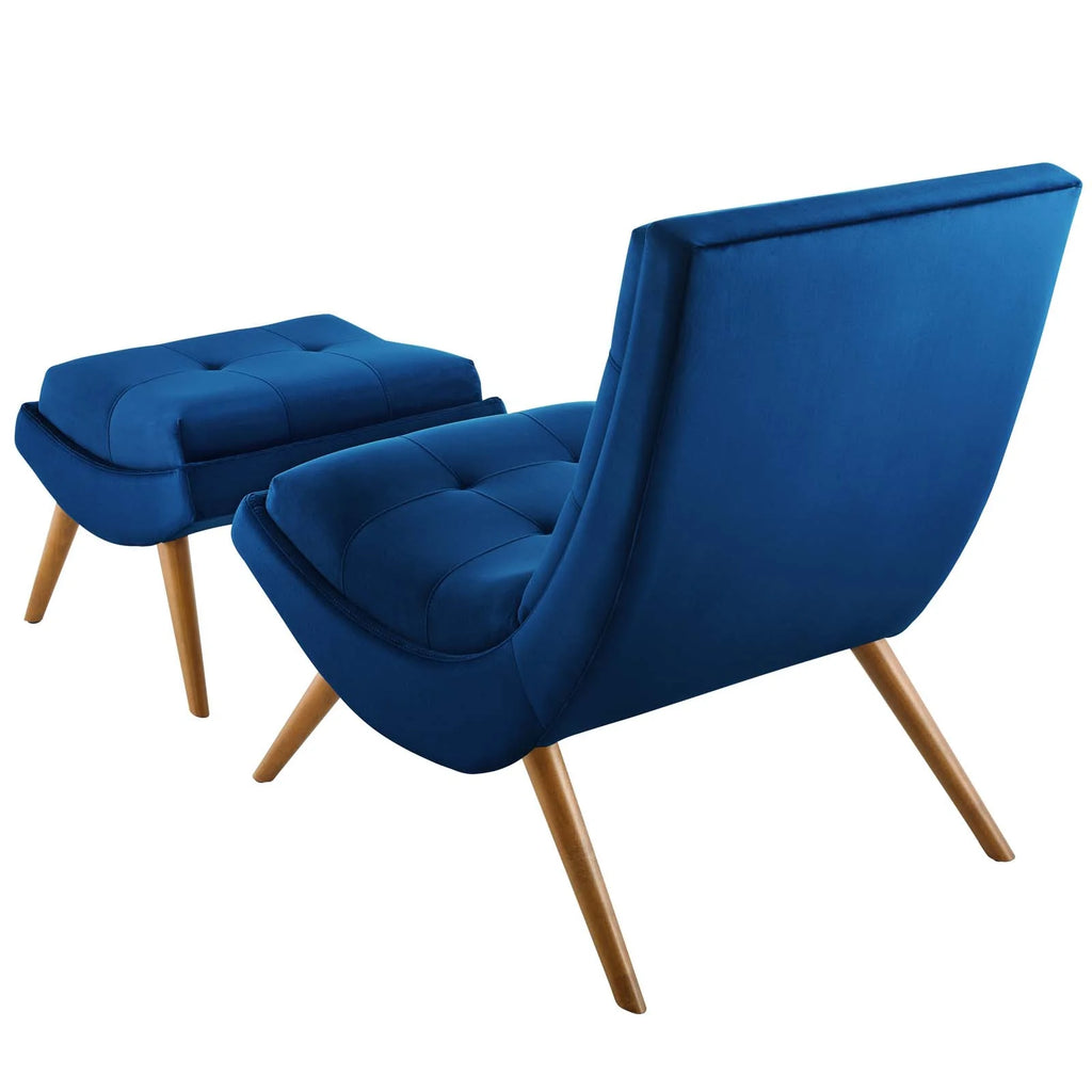 Navy Blue Velvet Accent Side Chair and Ottoman M466