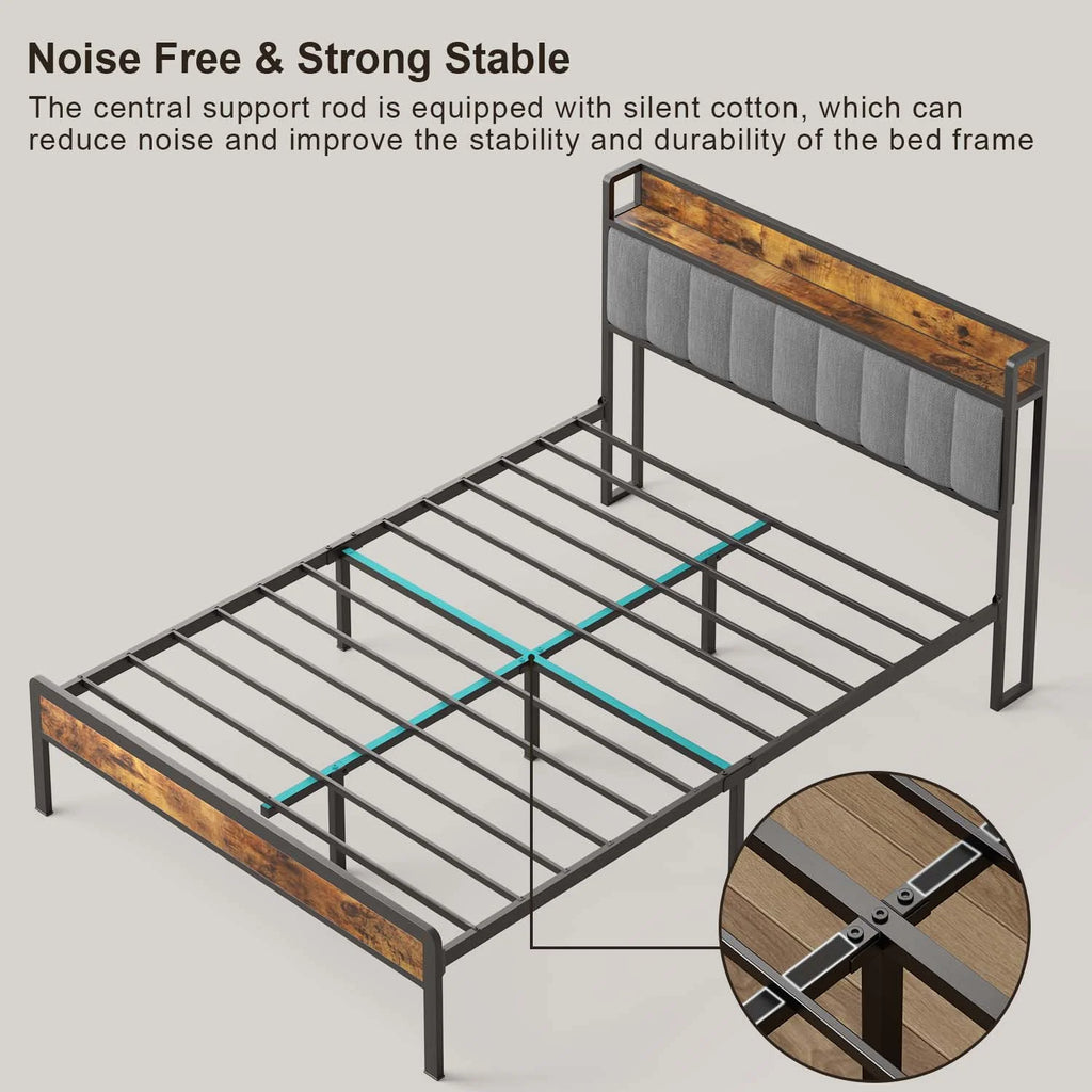 Queen Bed Frame with Storage Headboard, Dark Grey S734