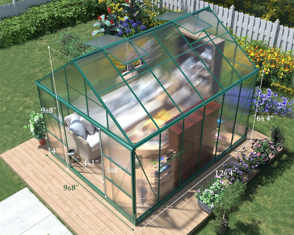 12x10x10 ft Polycarbonate Greenhouse with 2 Sliding Doors 4 Vents Window D332