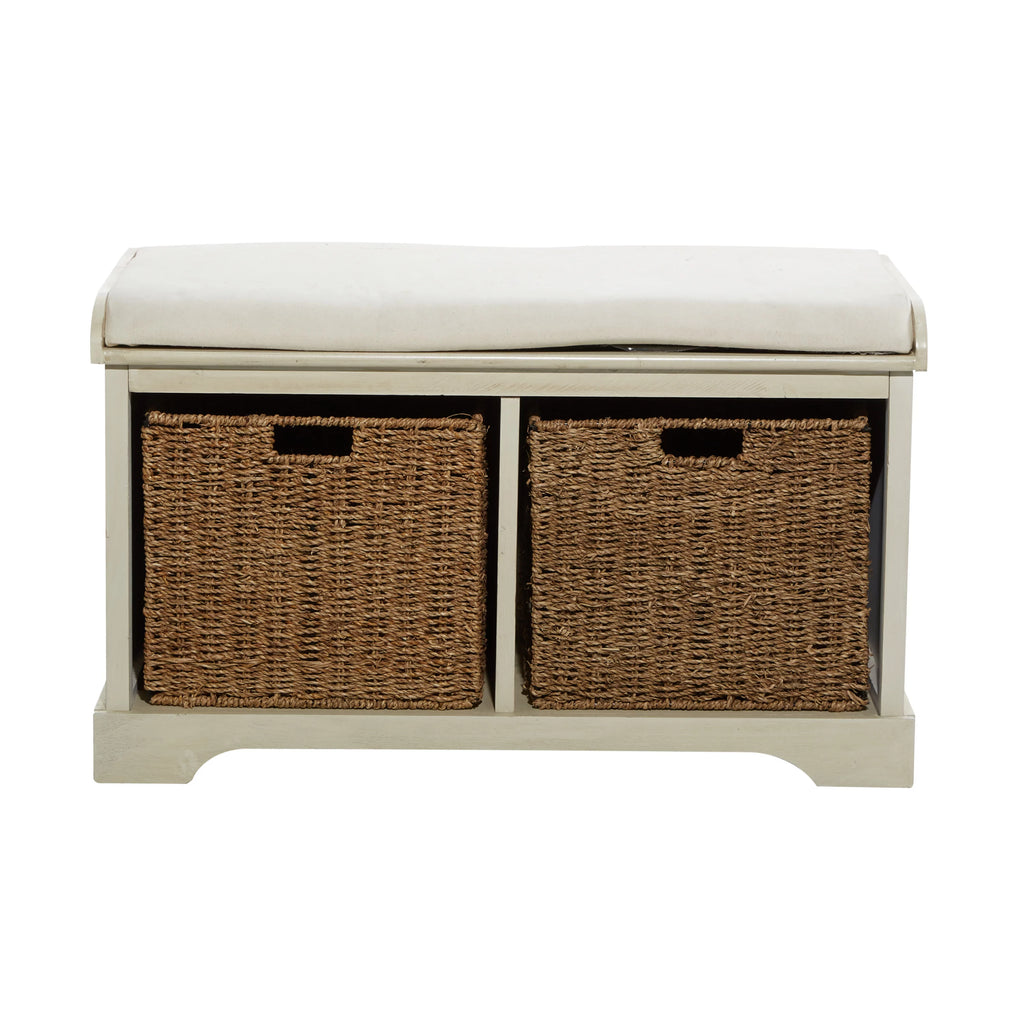 White Wood Storage Bench with Cushion Seat V9037