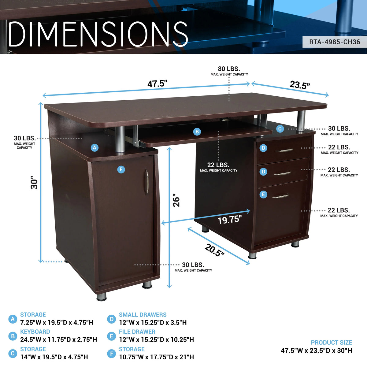 Chocolate Computer Workstation with Cabinet and Drawers T1261