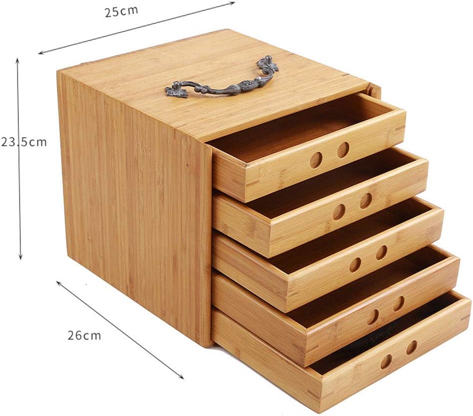 Bamboo Tea Storage Box Chest Drawer Display Cabinet Organizer U218