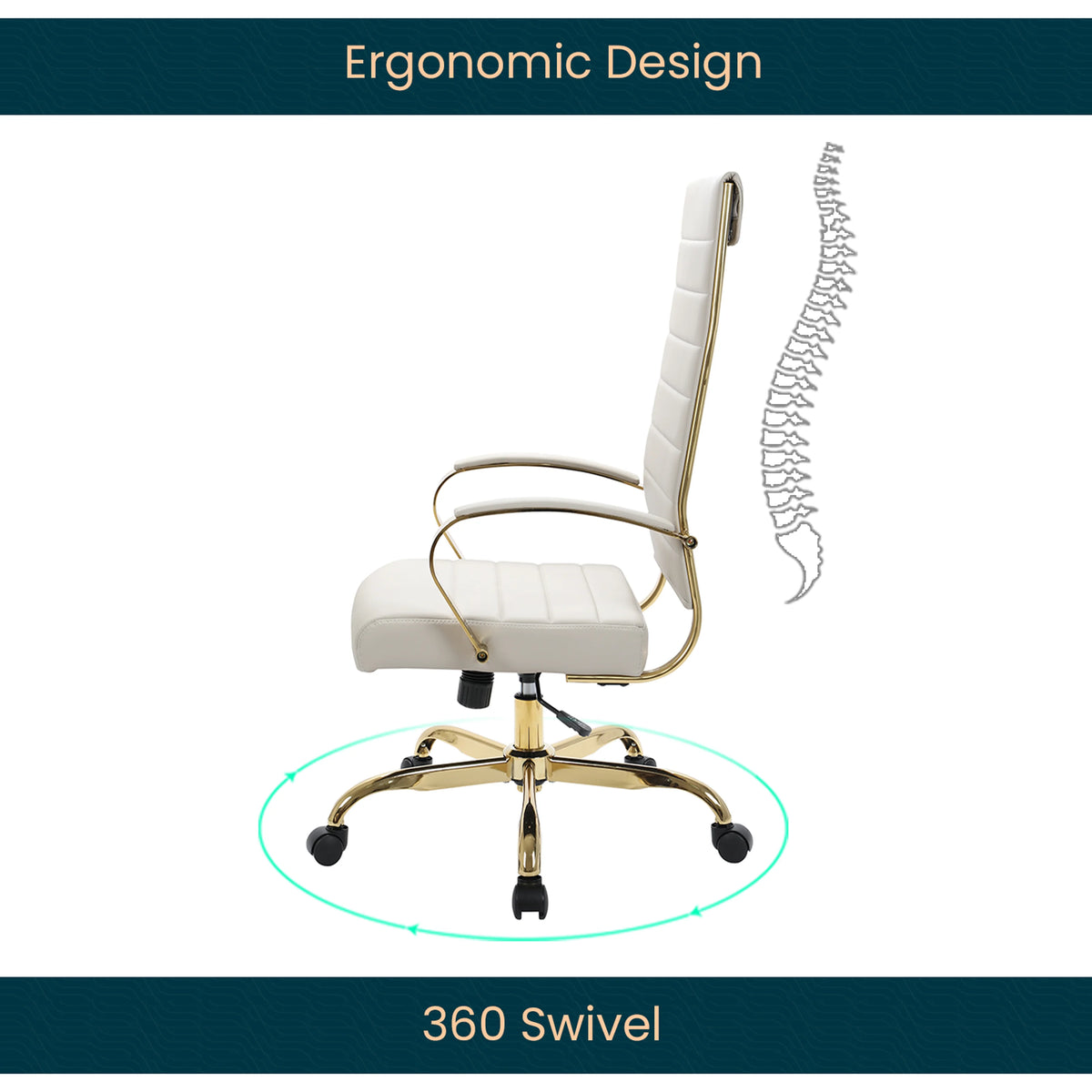 Tan Leather Swivel Office Chair with Gold Frame J763