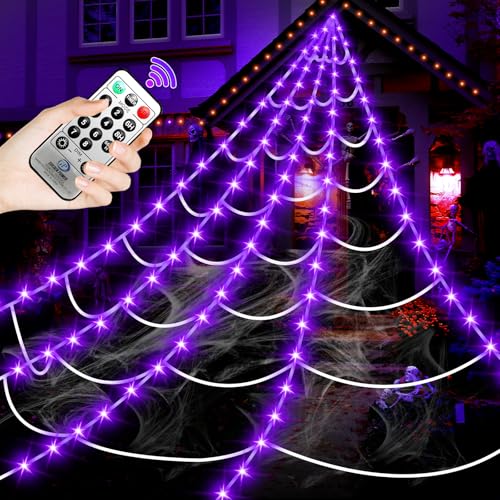 16.4Ft 220 LED Lighted Spider Web Lights with 8 Modes Waterproof Timer B611340