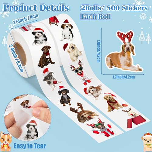Christmas Dog Sticker Rolls 1000Pcs Vinyl Stickers L7639