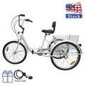 7-Speed 24 Adult 3-Wheel Tricycle with Basket White D1263