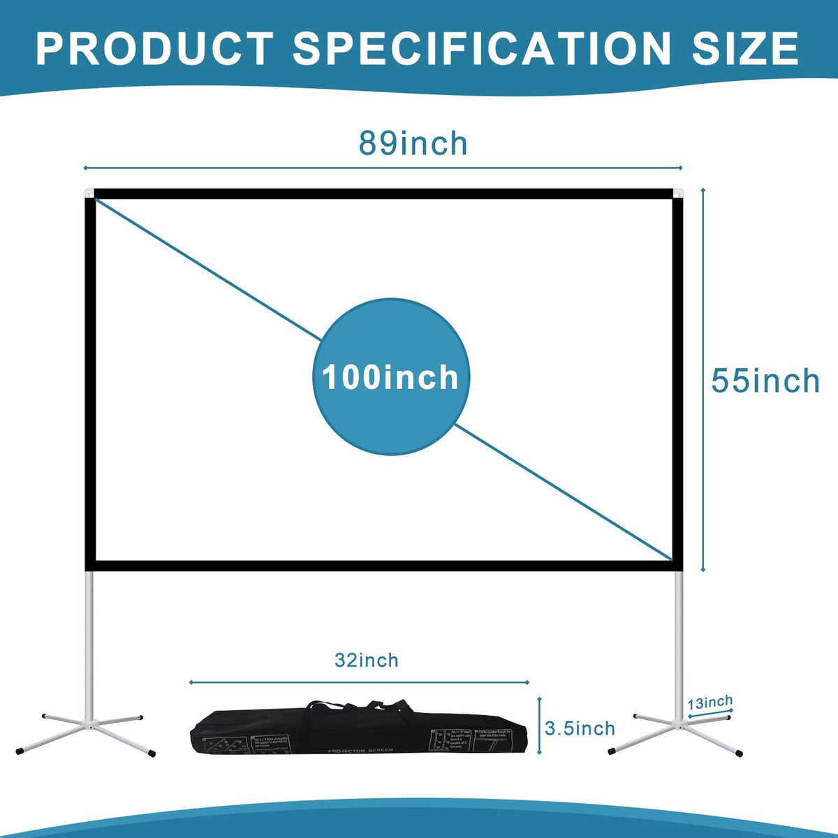 100 Inch 16:9 Portable Projector Screen with Stand and Carry Bag P87063