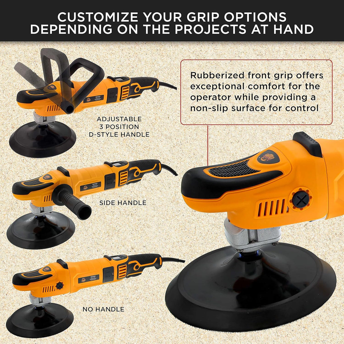 7" Rotary Polisher Buffer Sander with 8 Pad Kit, LED Variable Speed, 1200 Watts D49724
