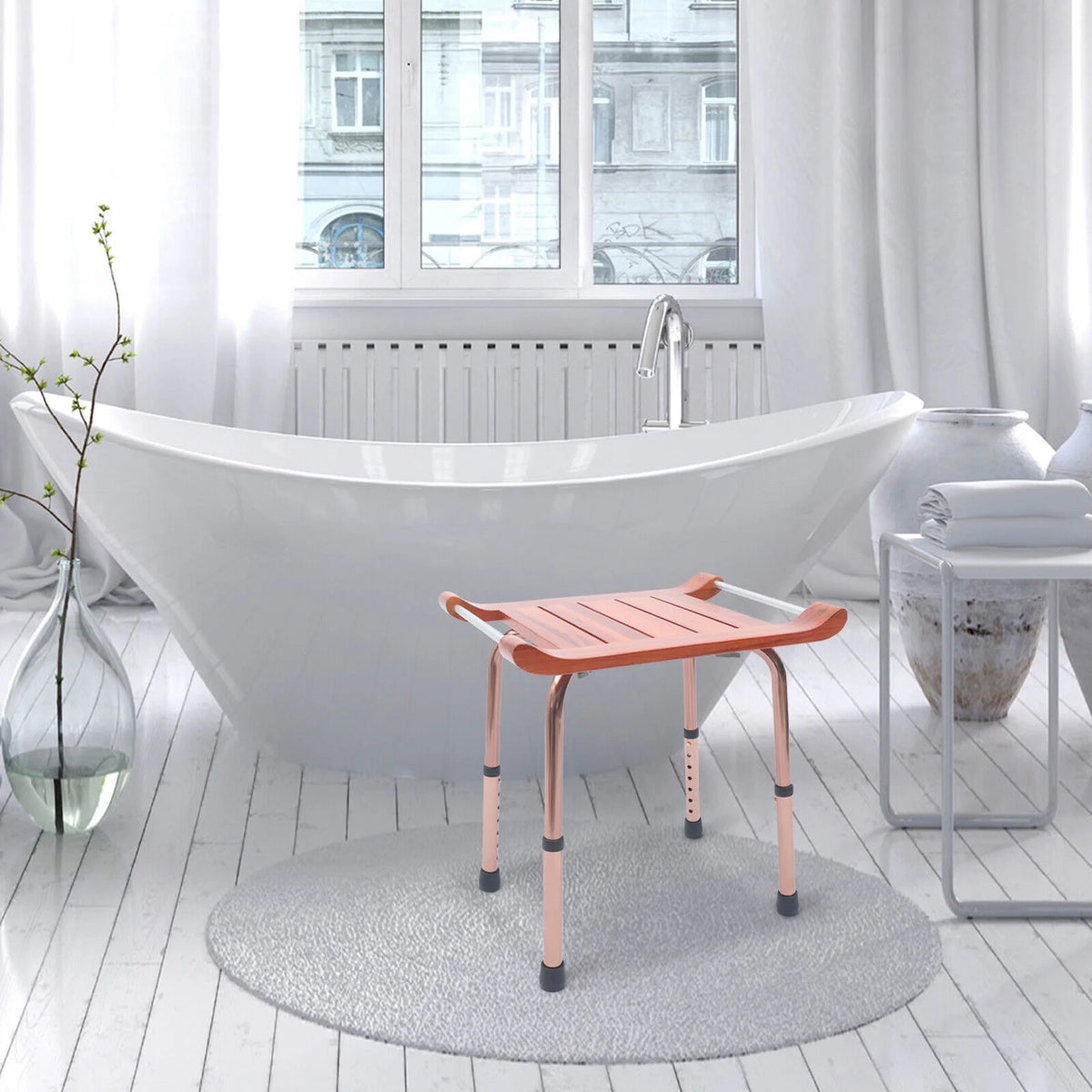 Teak Shower Stool Non-Slip Adjustable W728049