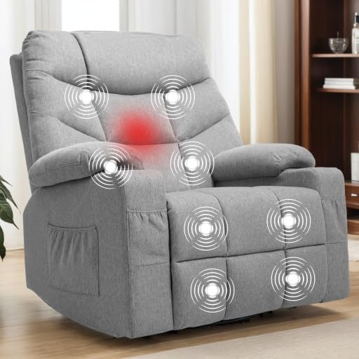 Oversized Swivel Rocker Recliner Chair with Massage & Heat, Gray L7895