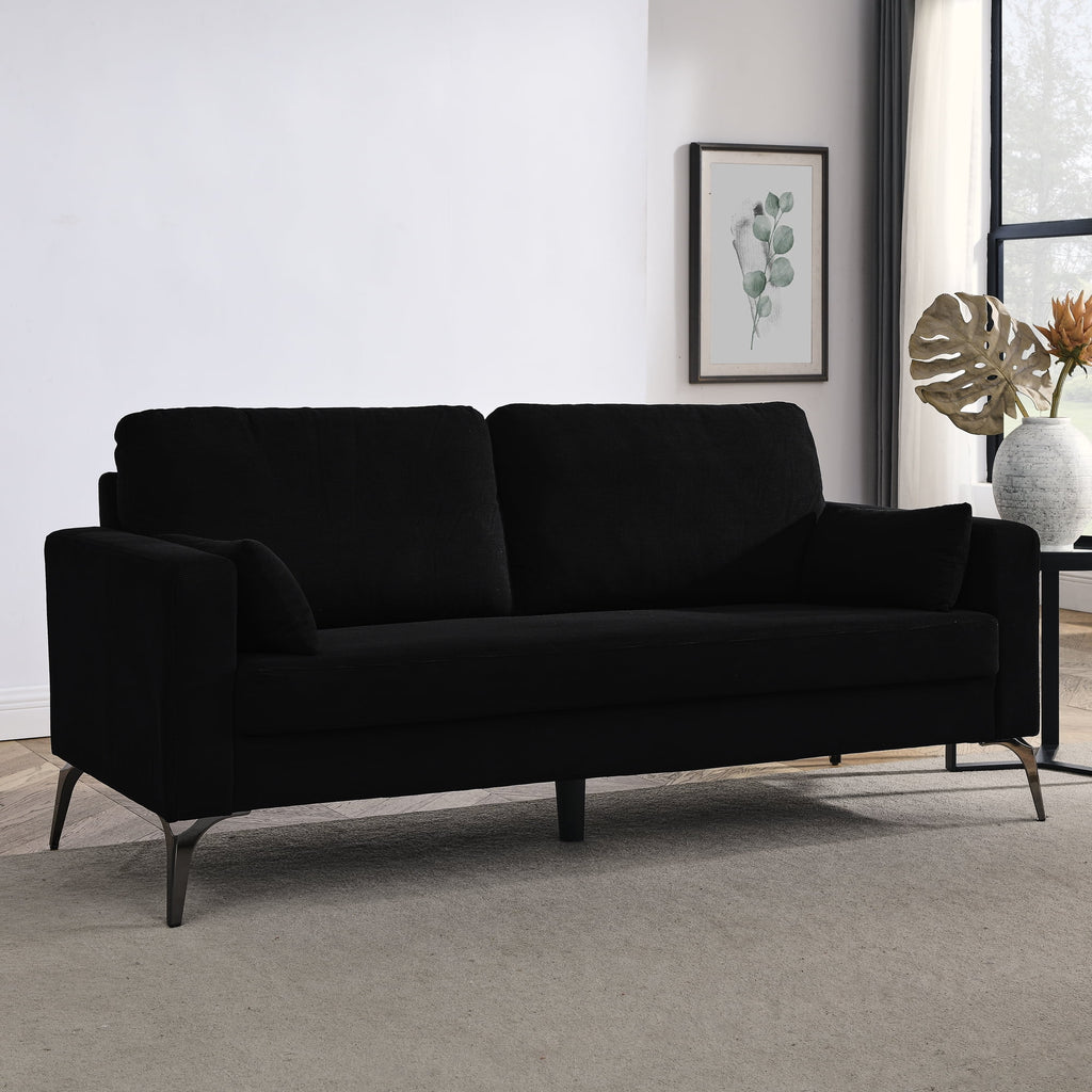 Black Corduroy 3-Seater Sofa with Square Arms V21897