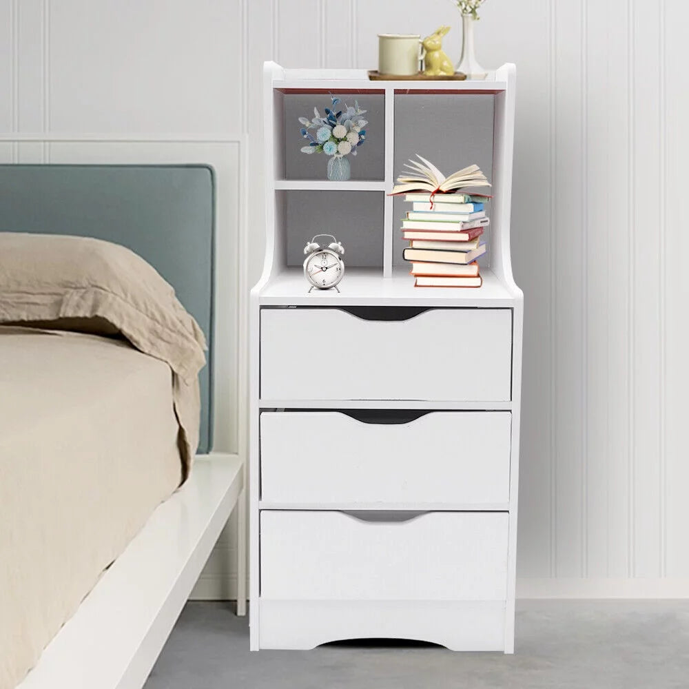 White 3 Drawer Bedside Table R354373