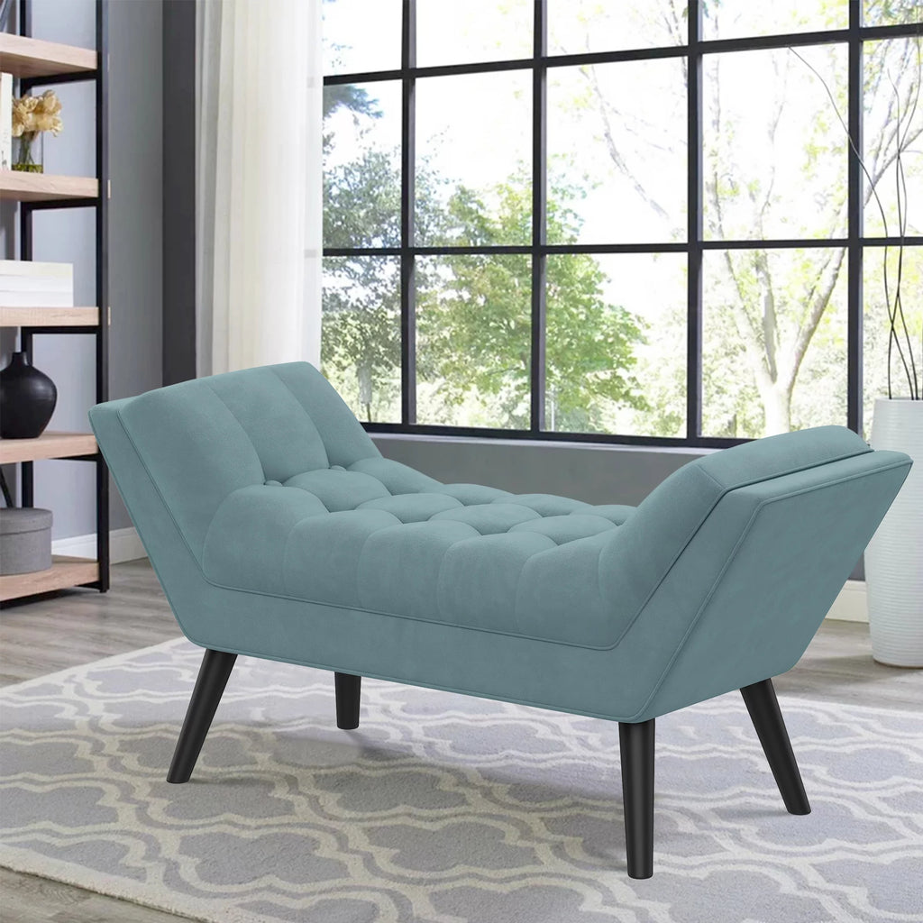 Blue Upholstered Tufted Ottoman Bench J7818