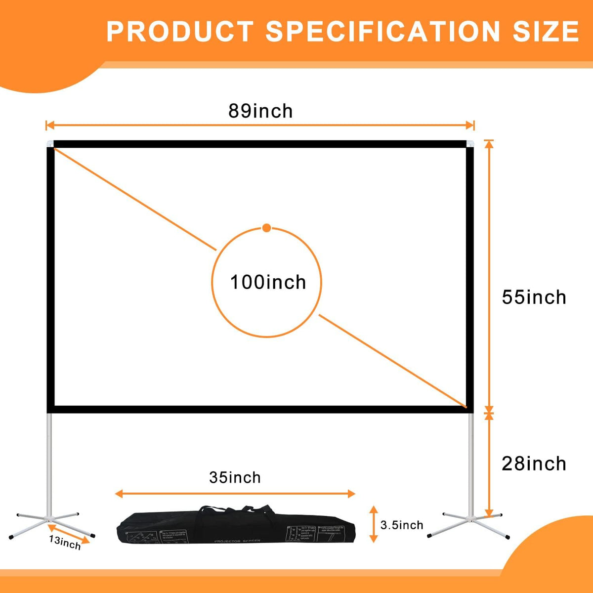 100 Inch 16:9 Portable Projector Screen with Stand and Carry Bag P87063