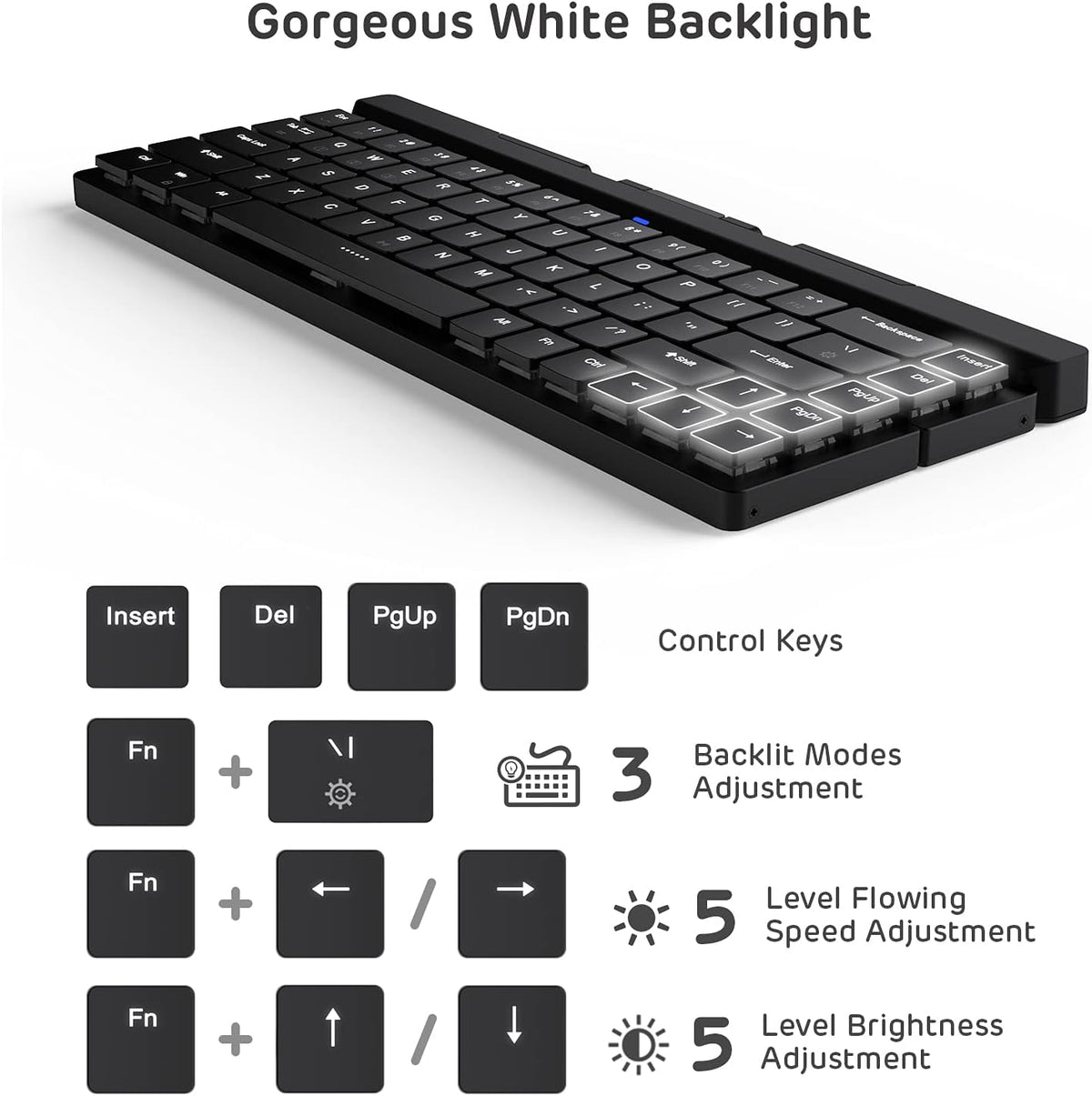68 Keys 60% Foldable Mechanical Keyboard with Aluminum Body, White Backlit B60638