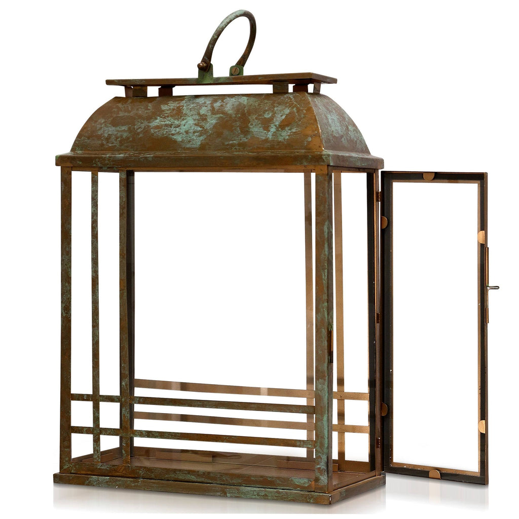 Antique Copper Metal Lantern with Clear Glass P3282